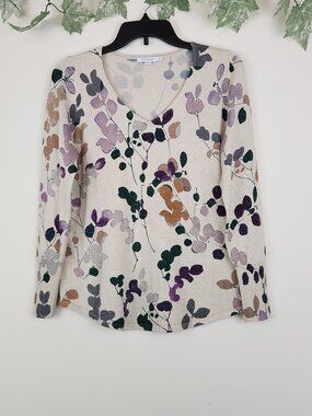 Chico's Size 0 (US-S) Long Sleeve Floral Abstract Shimmer Stretch Pullover Top